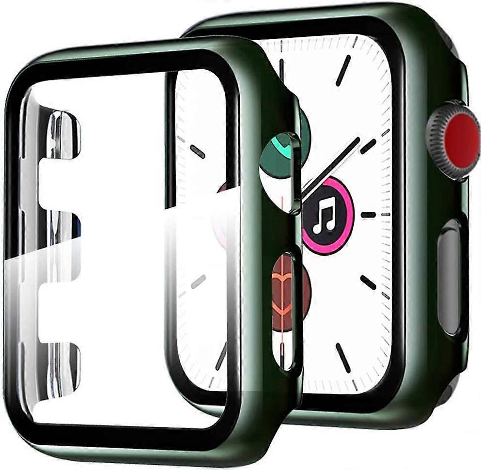 2 Pieces Compatible with Apple Watch Series 1/2/3 42mm Case, [Full Coverage] Anti-Scratch Tempered Glass Screen Protector + PC Bumper Protector Case f