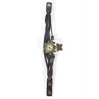 Tranças Tecelagem PU Pulseira Relógio Analógico de Quartzo com Pingente Borboleta (Pulseira de Café)