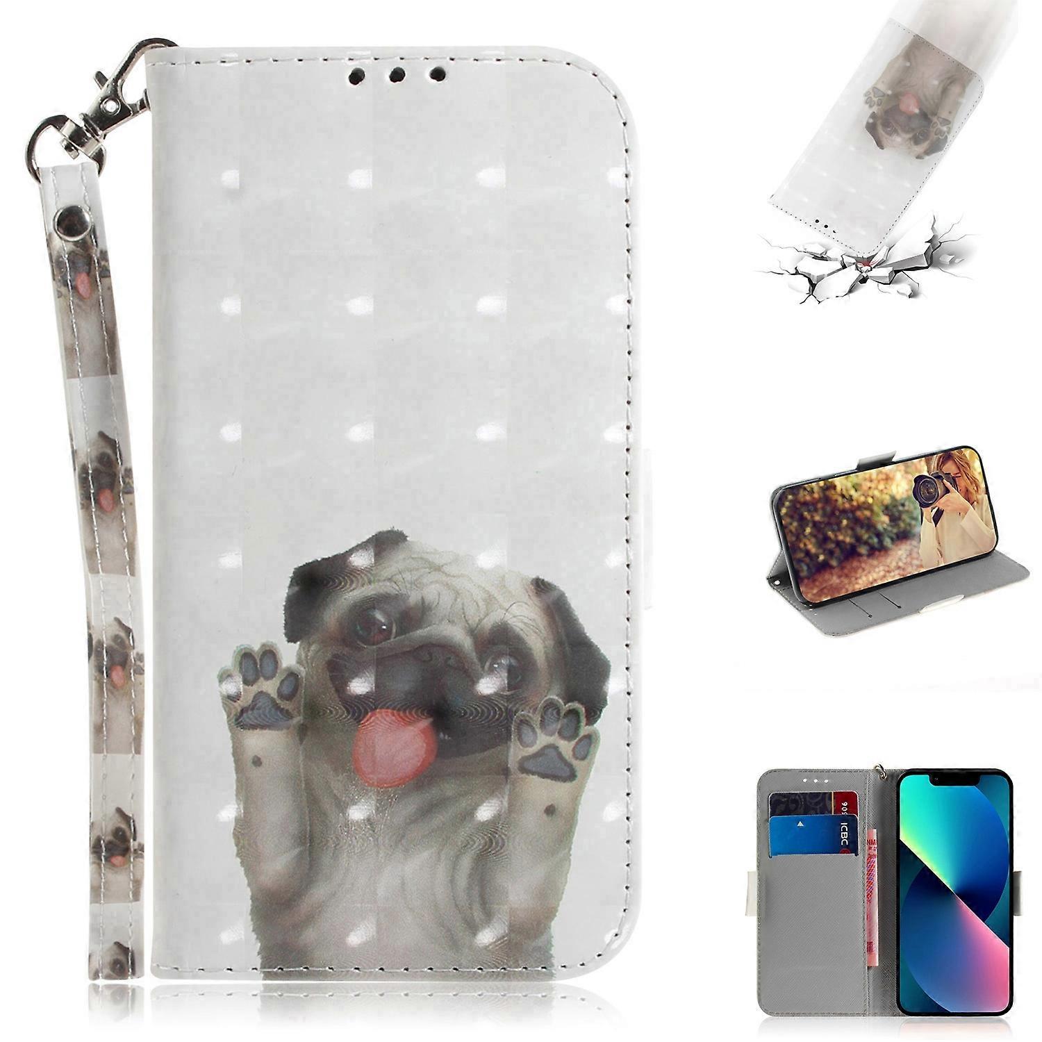 Pour iPhone 14 Plus Coque de téléphone en cuir à rabat horizontal coloré 3D