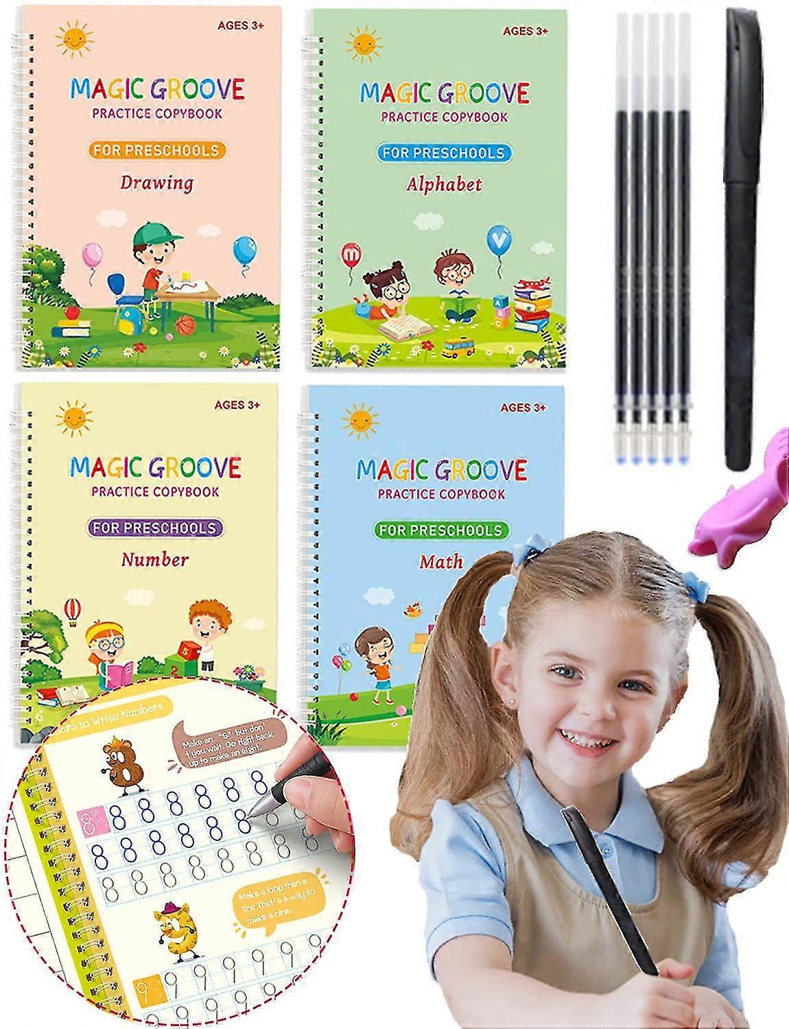 4 Pcs Large Reusable Handwriting Practice Book For Kids,100% New