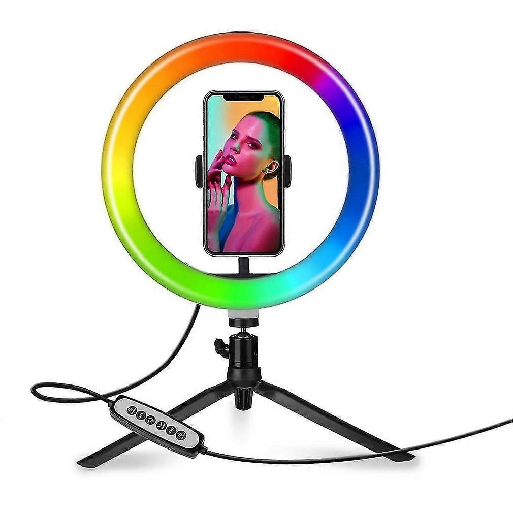 Live Broadcast Lamp Desktop Rgb Ring Lamp With Tripod 360 Degree Rotating 3 Color Lighting8 inches