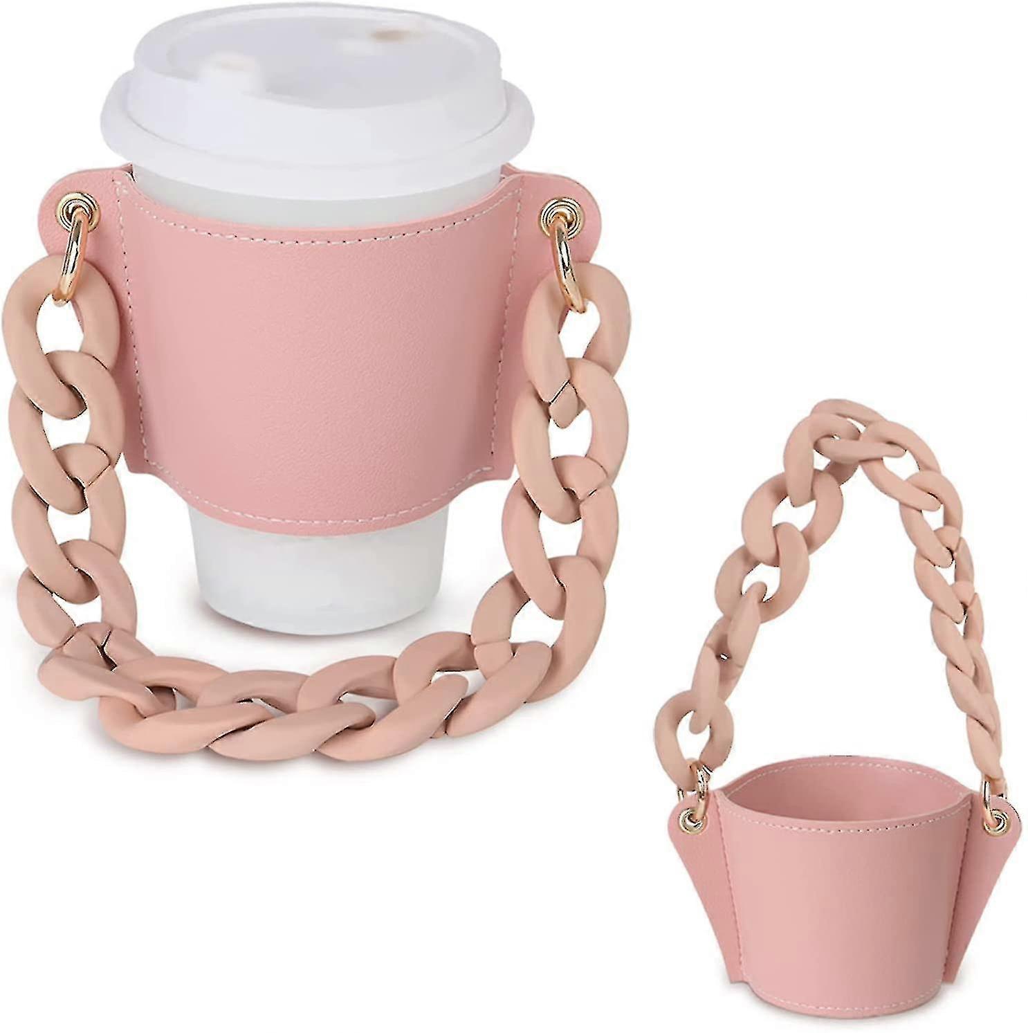 Coffee Cup Sleeve With Strap, Reusable Cold Coffee Sleeve, Leather Cup Holder With Handle