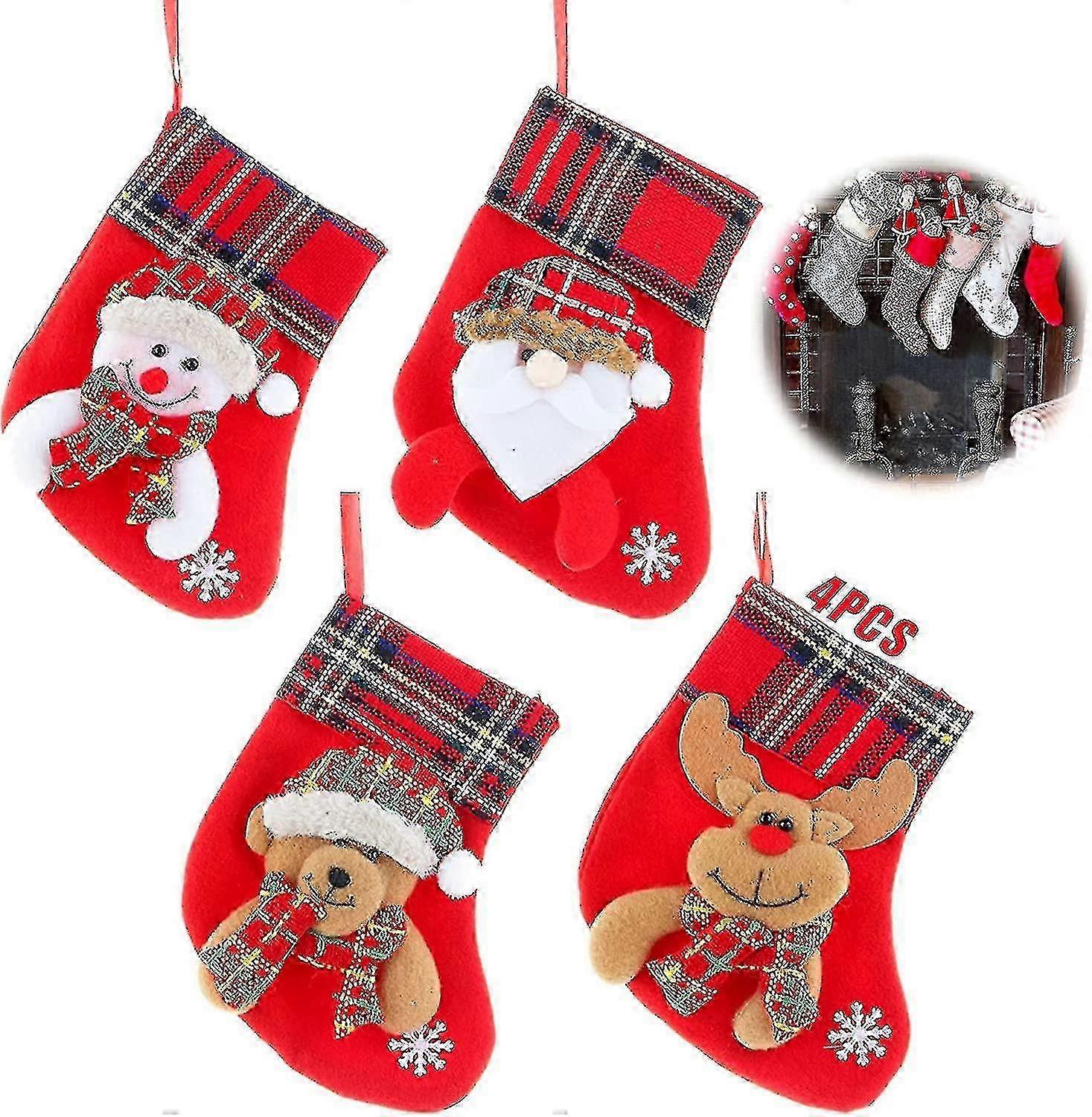 赤いクリスマスソックスクリスマスデコレーション4個入り