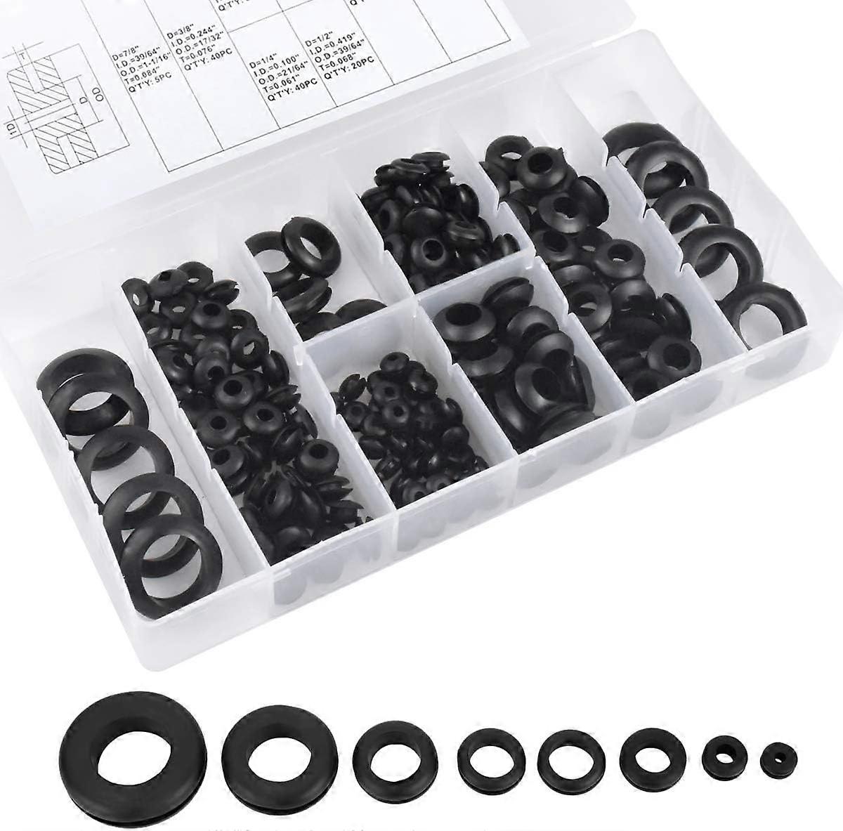 180 Pieces Rubber Cable Grommets Kit, assorted rubber grommets, grommets Ring