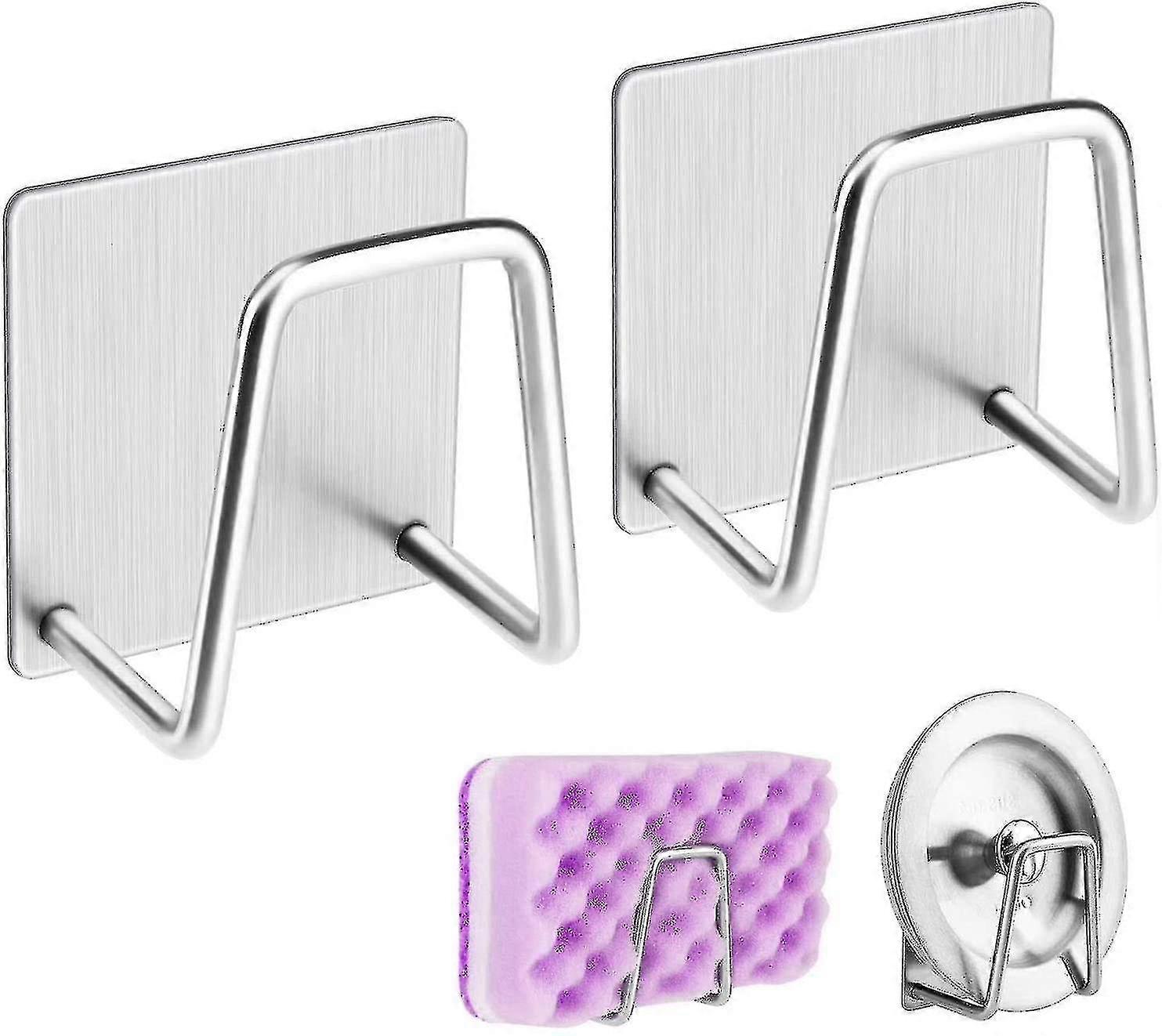 2 Pack Sponge Holders Self-adhesive Kitchen Sink Holder Clothes Hooks