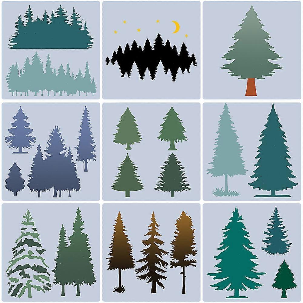 9Pcs 9 Styles Plastic Drawing Painting Stencils Templates Christmas Tree 198x199x0.4mm 1pc/style