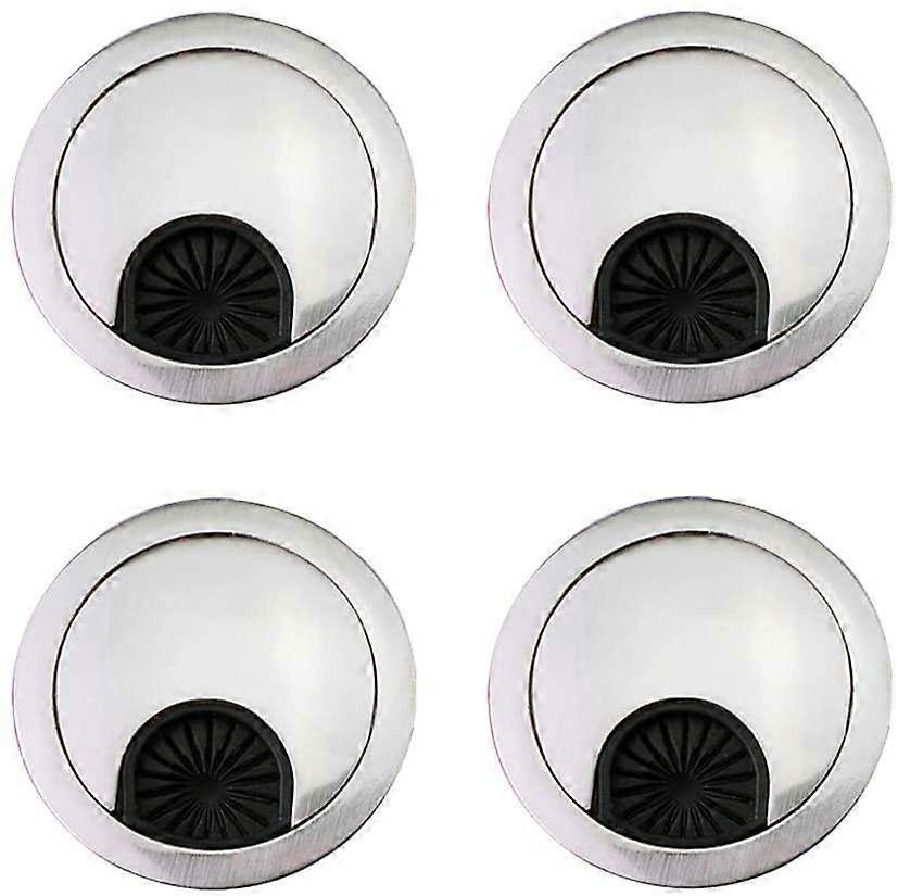 4 x 60mm Desk Table Grommet Cable Tidies Computer Desk Surface Port Hole Covers (Brushed Chrome)