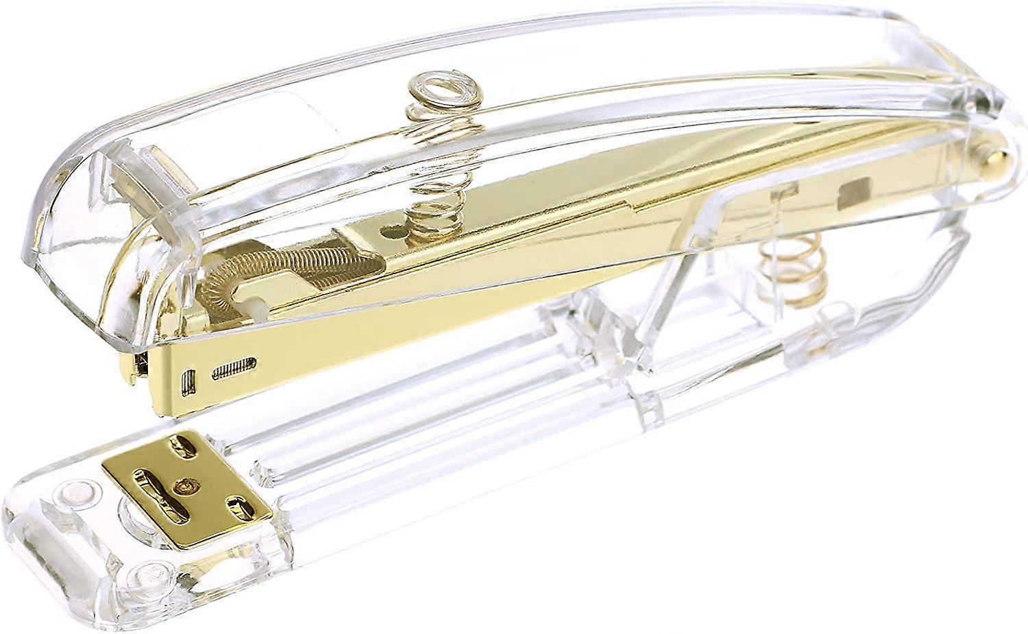 Clear Stapler, Office and Home Stapler, Student Stapler, High Quality Spring, Durable Acrylic (Gold)