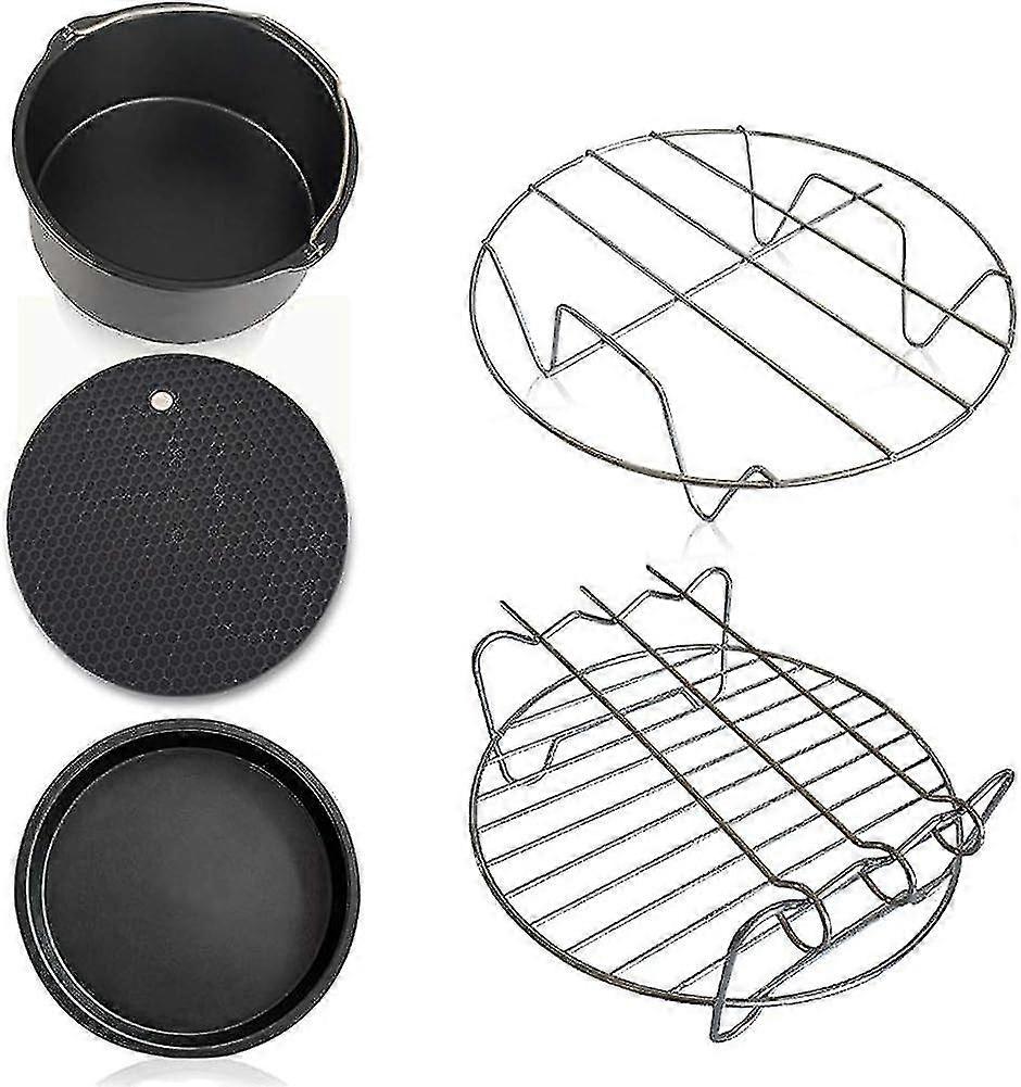Air Fryer Accessories Kit,5pcs Multifunctional Air Fryer Accessories Set Kit Parts Metal Holder Skewer Rack Cake Barrel