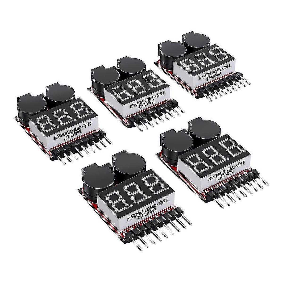 5pcs 2 In1 1-8s Lipo Battery Voltage Tester, Rc Low Voltage Buzzer Alarm, Battery Monitor Checker T-