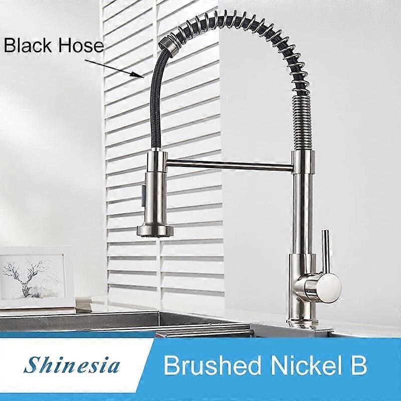 Shinesia Brushed Nickel Kitchen Faucet Deck Mounted Mixer Tap 360 Rotation Stream Sprayer Nozzle Kitchen Sink Hot Cold Taps