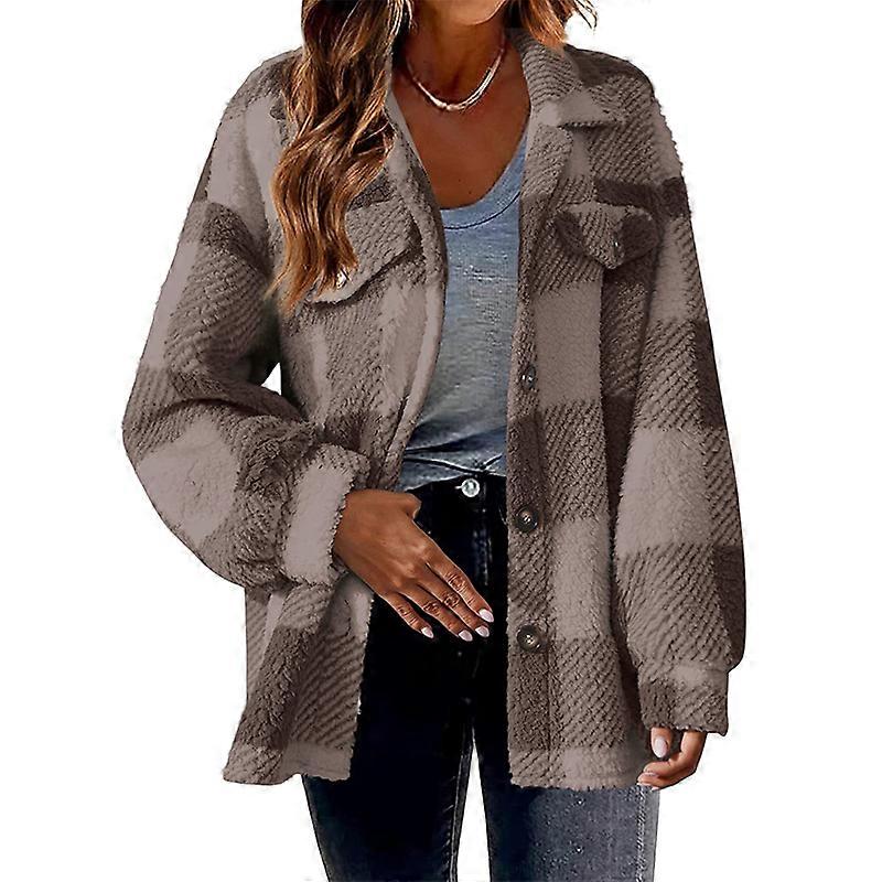 Women's Flannel Plaid Jacket, Long Sleeve Button Down Shirts Jacket Coats