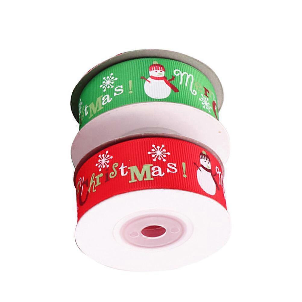 2 Rolls of 2.5cm Christmas Package Ribbon Double Side Thread Snowman Pattern Ribbons for Xmas Decor (Green and Red)