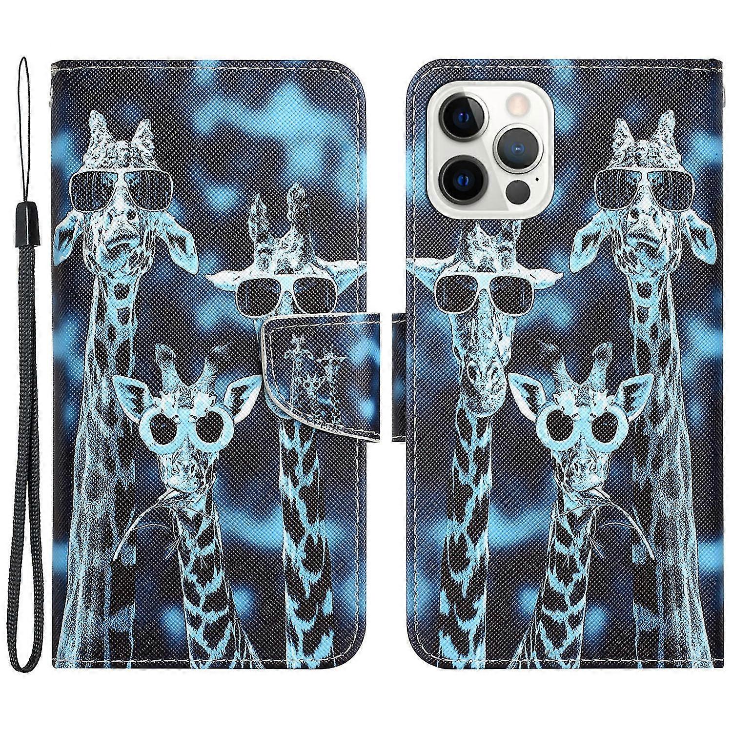 For Iphone 15 Pro Pu Leather Stand Cover Pattern Printing Flip Wallet Phone Case With Strap