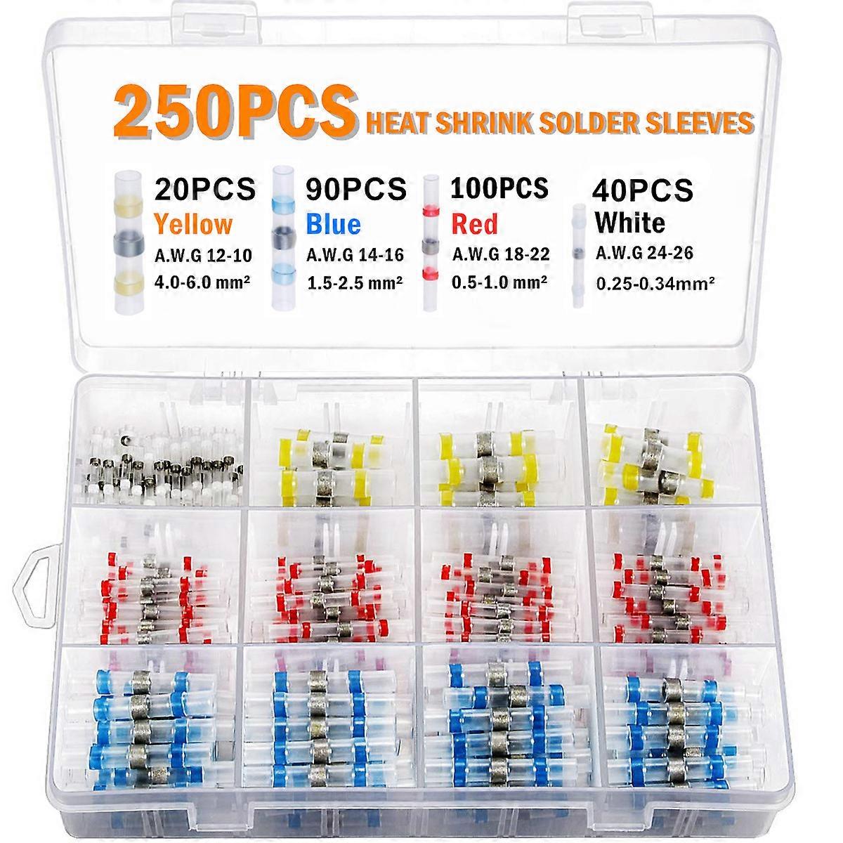 250Pcs熱収縮バットクリンプ端子防水はんだシール電気コネクタワイヤーケーブルスプライス自動車用マリンキット