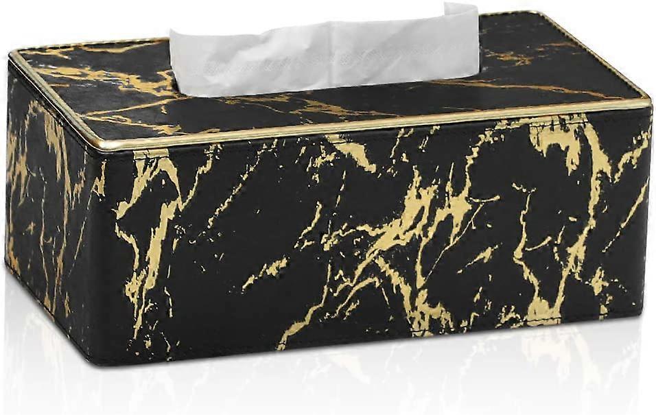 غطاء صندوق المناديل حامل صندوق مناديل مستطيل أنيق مع قاع مغناطيسي لغرفة نوم الحمام أو المكتب (نمط رخام الذهب الأسود)