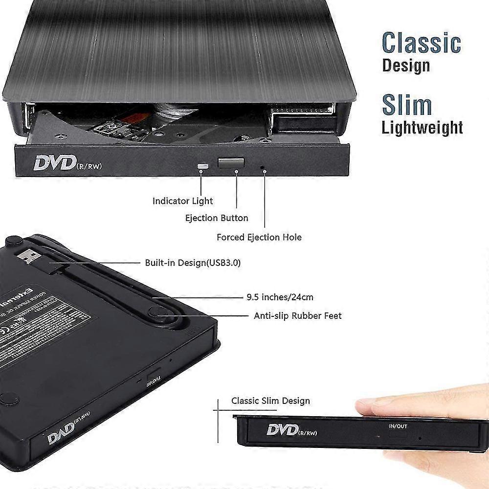 External Cd Dvd Drive, Usb 3.0 & Type C External Dvd Cd Player, Plug & Play Burner High Speed Data Transfer Dvd Player For Laptop Notebook Pc Support