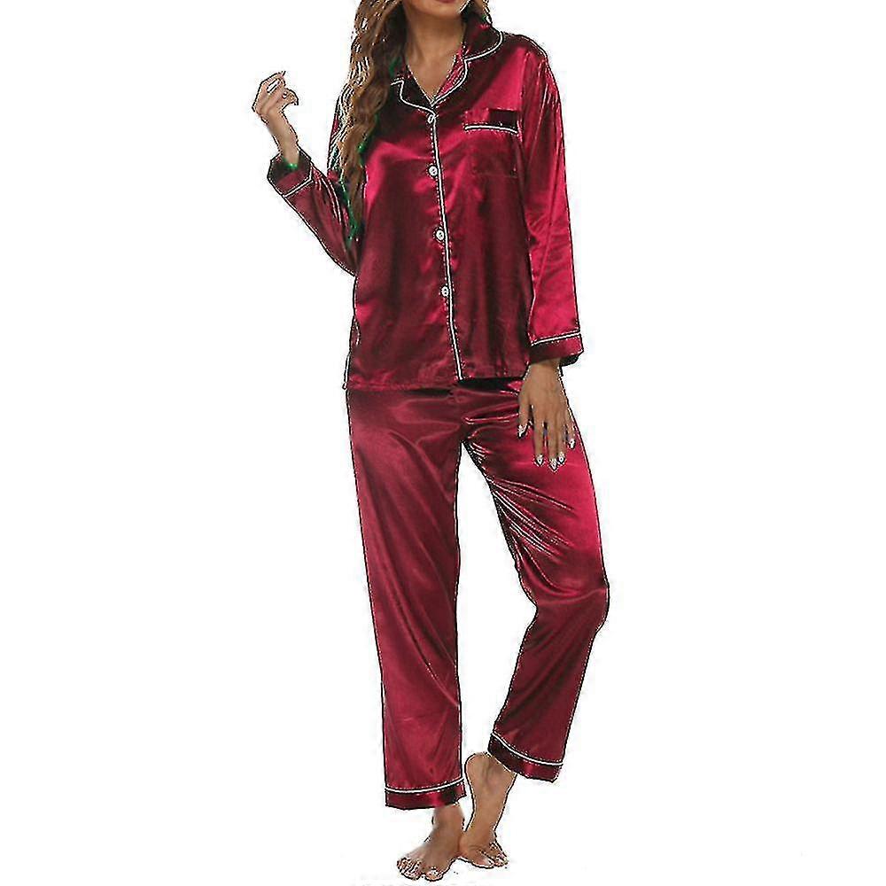 Pyjama en satin soyeux pour femmes Loungewear Deux pièces Sleepwear Button-down Pyjama Set