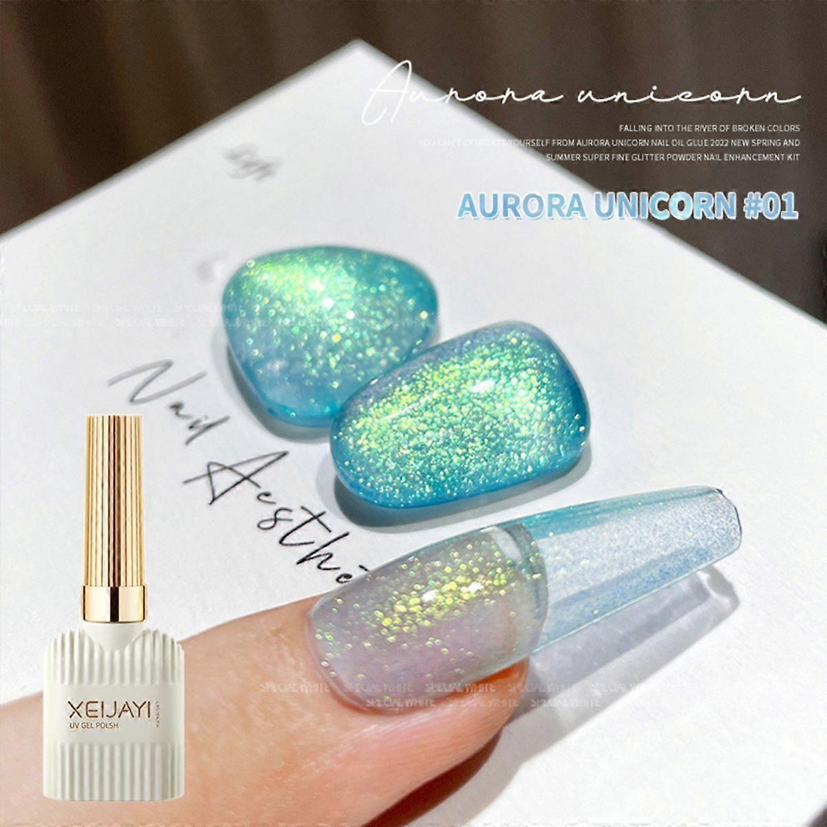 meixia* 6-Color Aurora Unicorn Series Mermaid Polarized Color Stackable Picture Any Uv Polish 15Ml