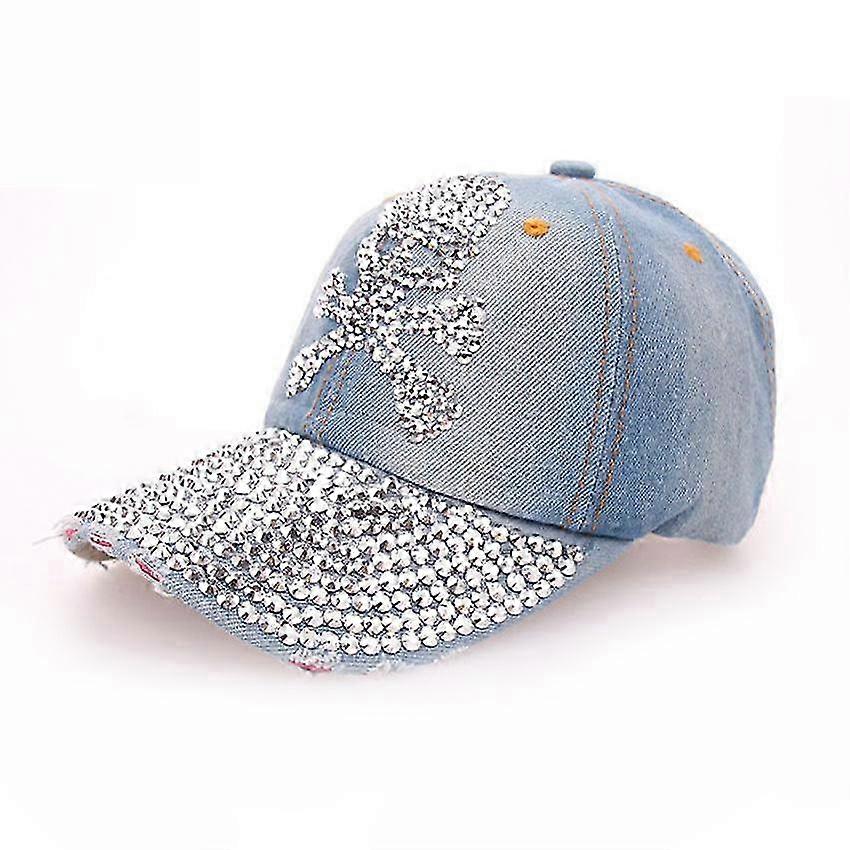 Skull Denim Baseball Cap Bling Rhinestone Snapback Hat Gorra