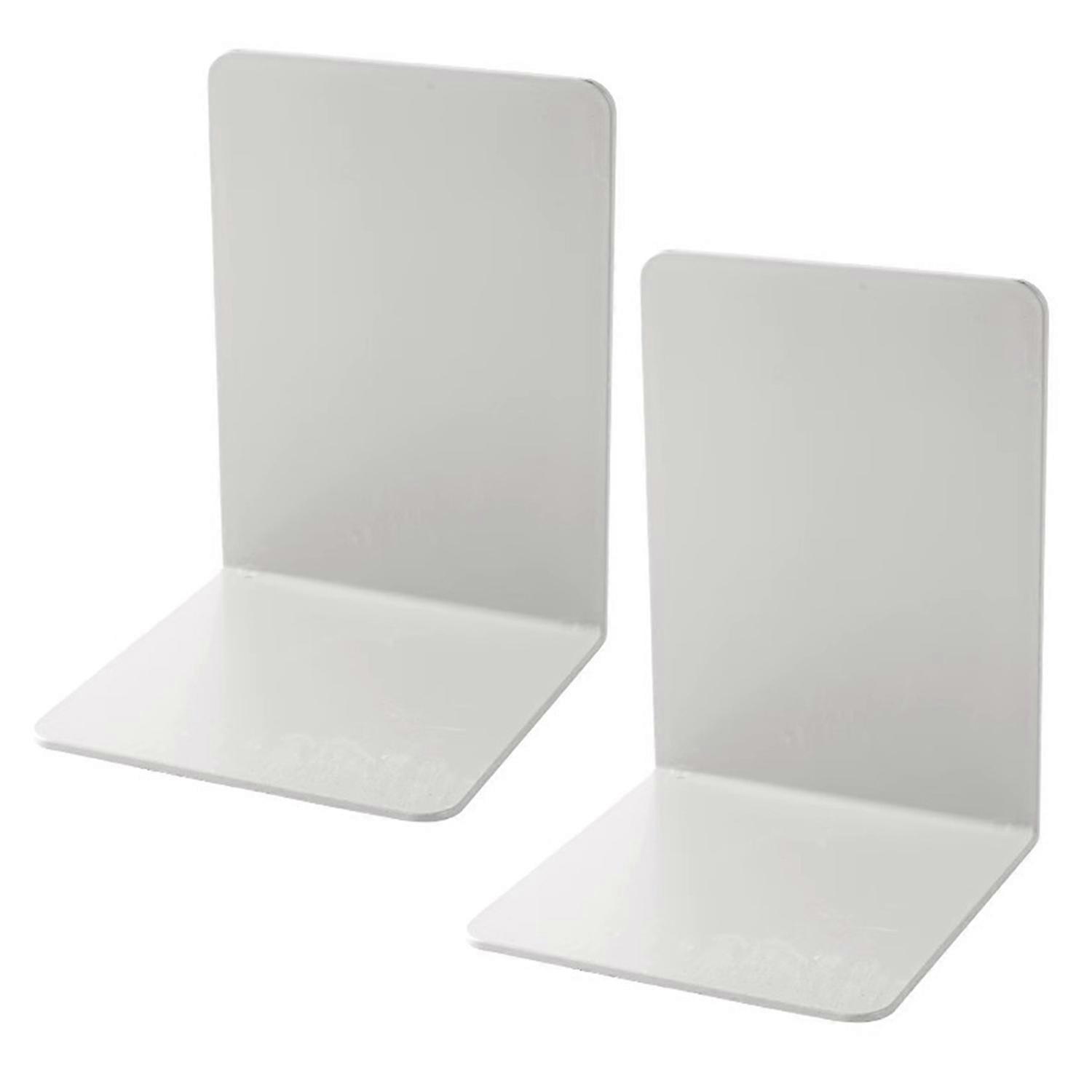 2Pcs Metal Bookends Solid Color Sturdy Metal Construction Anti-Slip Pad Design Desktop Bookend Metal