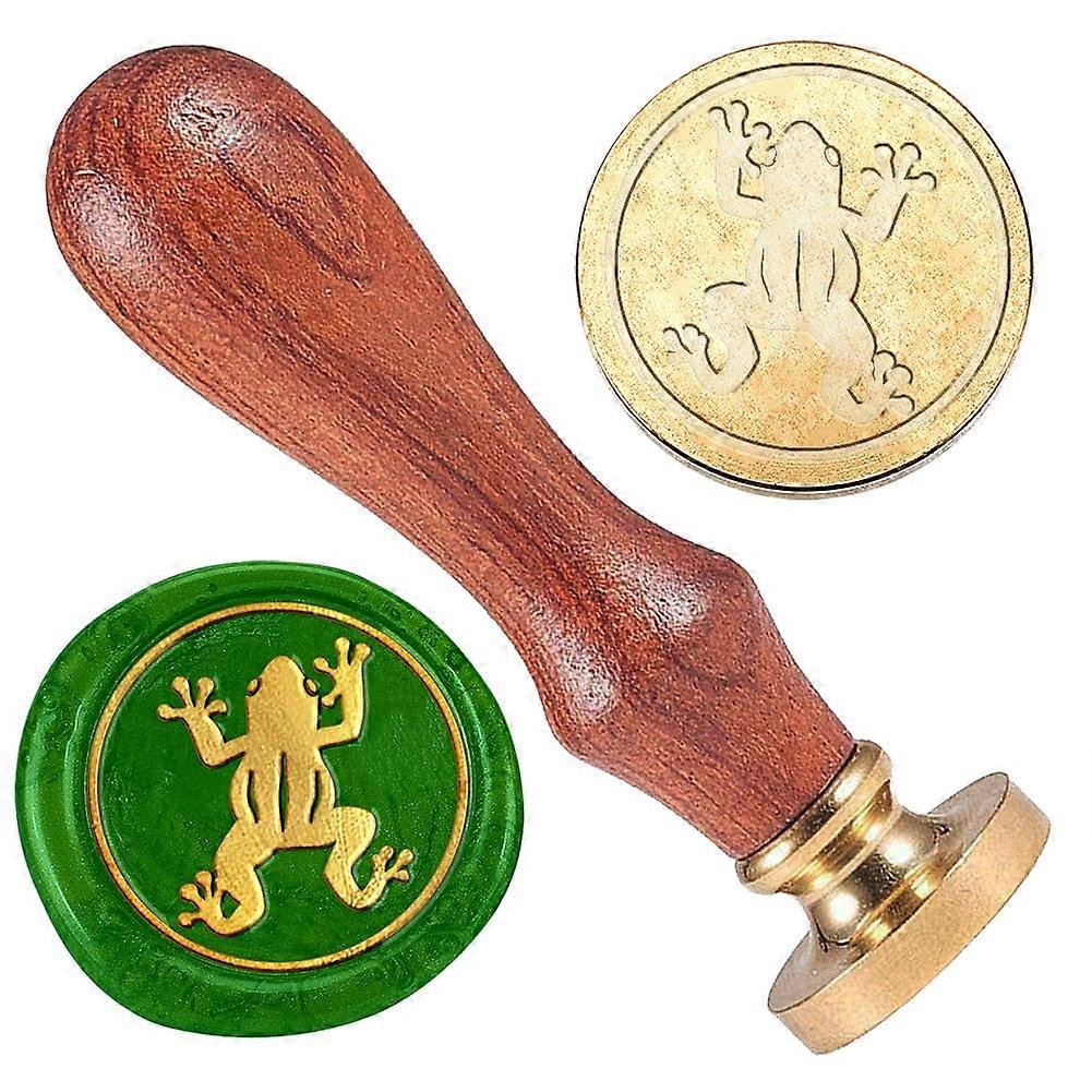 Frog Wax Seal Stamp Embossed Stamp Sealing Removable 1" Brass Wax Seal Stamp Head with Wooden Handle for Wedding Party Invitations Envelopes Gift Pack