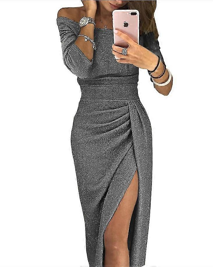 בגדי ריקוד נשים מעטפת מותן שסע שמלה עם צווארון אחד שמלת פאייטים שמלת ערב S202412278469