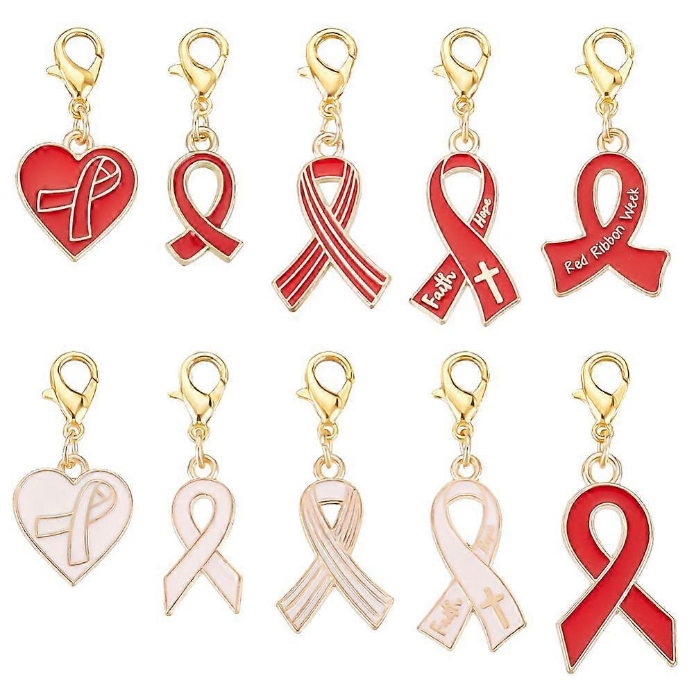 1Set Awareness Ribbon Alloy Enamel Pendant Decorations with Zinc Alloy Lobster Claw Clasps Mixed Color 30~40mm 60pcs/set