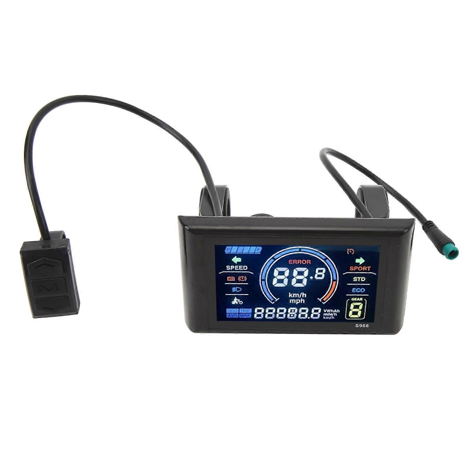 Elcykel S966 LCD-skärm 24-72V Lätt att installera Lätt Vattentät Cykeldisplaypanel för 22,2 mm 0,9 tum styre