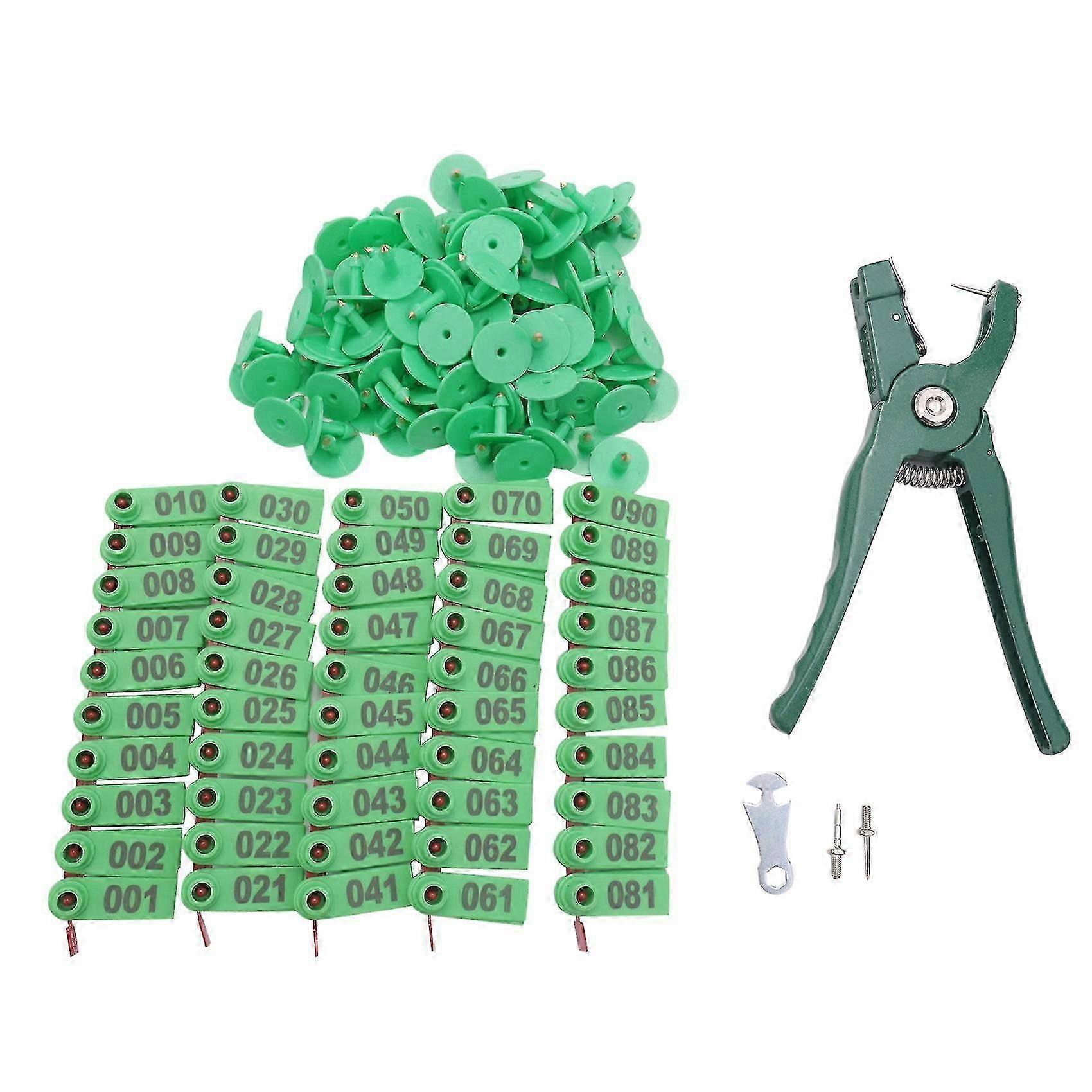 Livestock Animal Ear Tag Pliers, with Number 001-100 Ear Tags and 3 Pins, for Installing Cattle She
