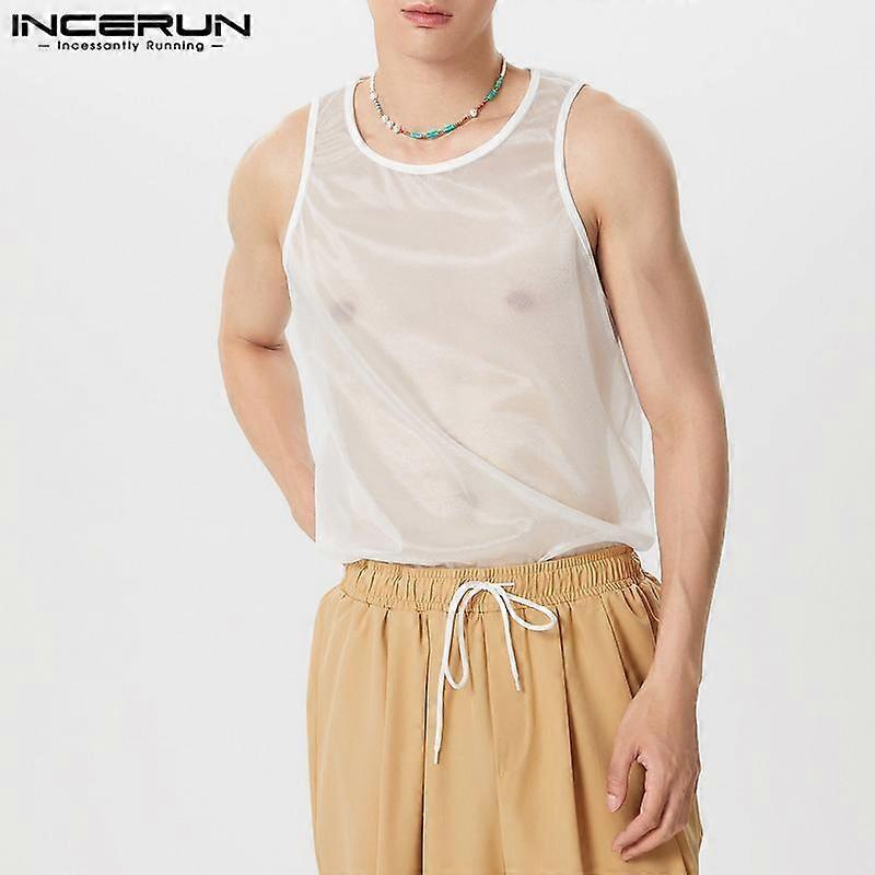 INCERUN Men Sleeveless Transparent Mesh Sheer Tanks Summer See Through Tops Vest