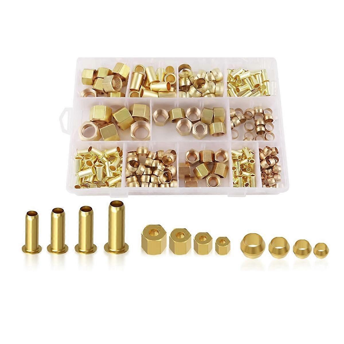 Kit sortiment de fitinguri de compresie de 220 buc - 4 dimensiuni (1/4 in, 3/8 in, 5/16 in, 1/2 in) din alamă compres