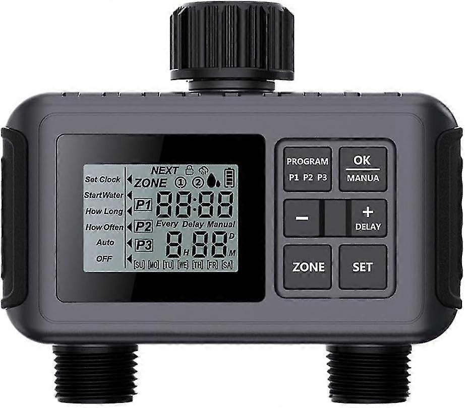 Watering Computer with 2 Outputs - Digital Timer for Automatic Watering - 2-Way Programmable Digital Watering Timer for Garden