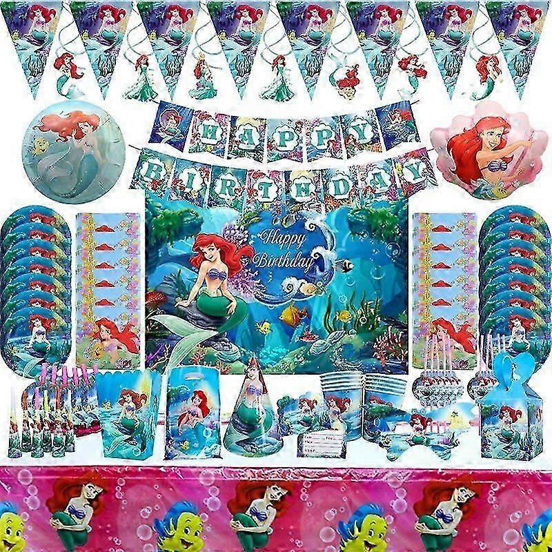 ليتل حورية البحر الأميرة ارييل عيد ميلاد باتي زينة الفتيات أدوات المائدة المتاح اللوازم ورقة لوحة كأس المناديل هدية