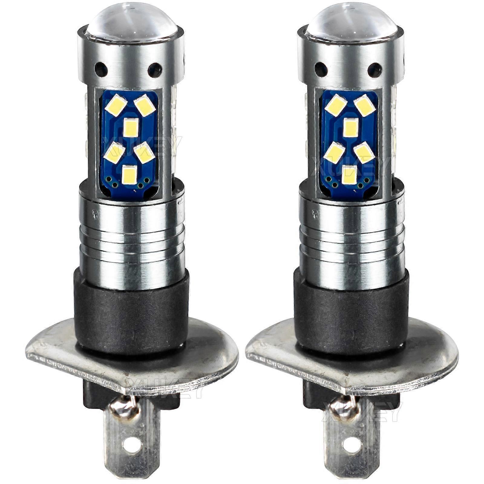 2X Single Plug Mini LED H1 High Low Beam Headlight Car Fog Light DRL Bulbs Conversion Kit 12V Fanless Halogen Replacement 6000K