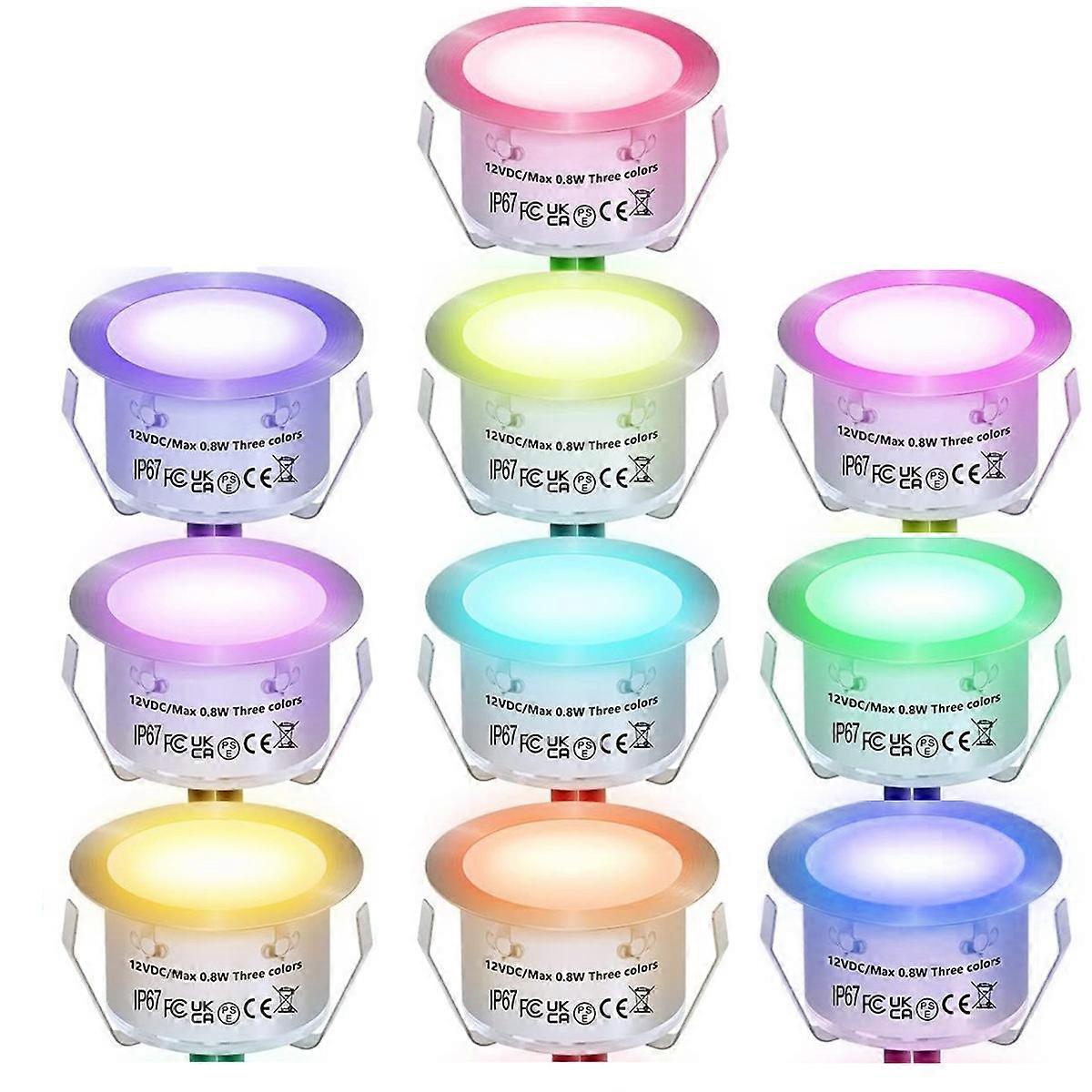 10PCS Low Voltage Recessed RGB Deck Lamp φ42mm with Remote Control, LED Deck Lights Kit IP67 Waterproof