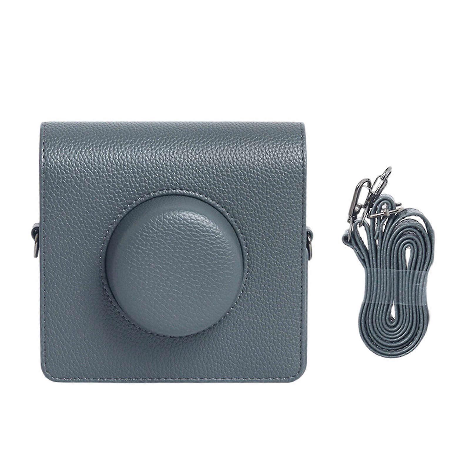 PU Leather Camera Case for Wide Instants Camera Bag with Adjustable Shoulder Straps and Pocket Dark Grey