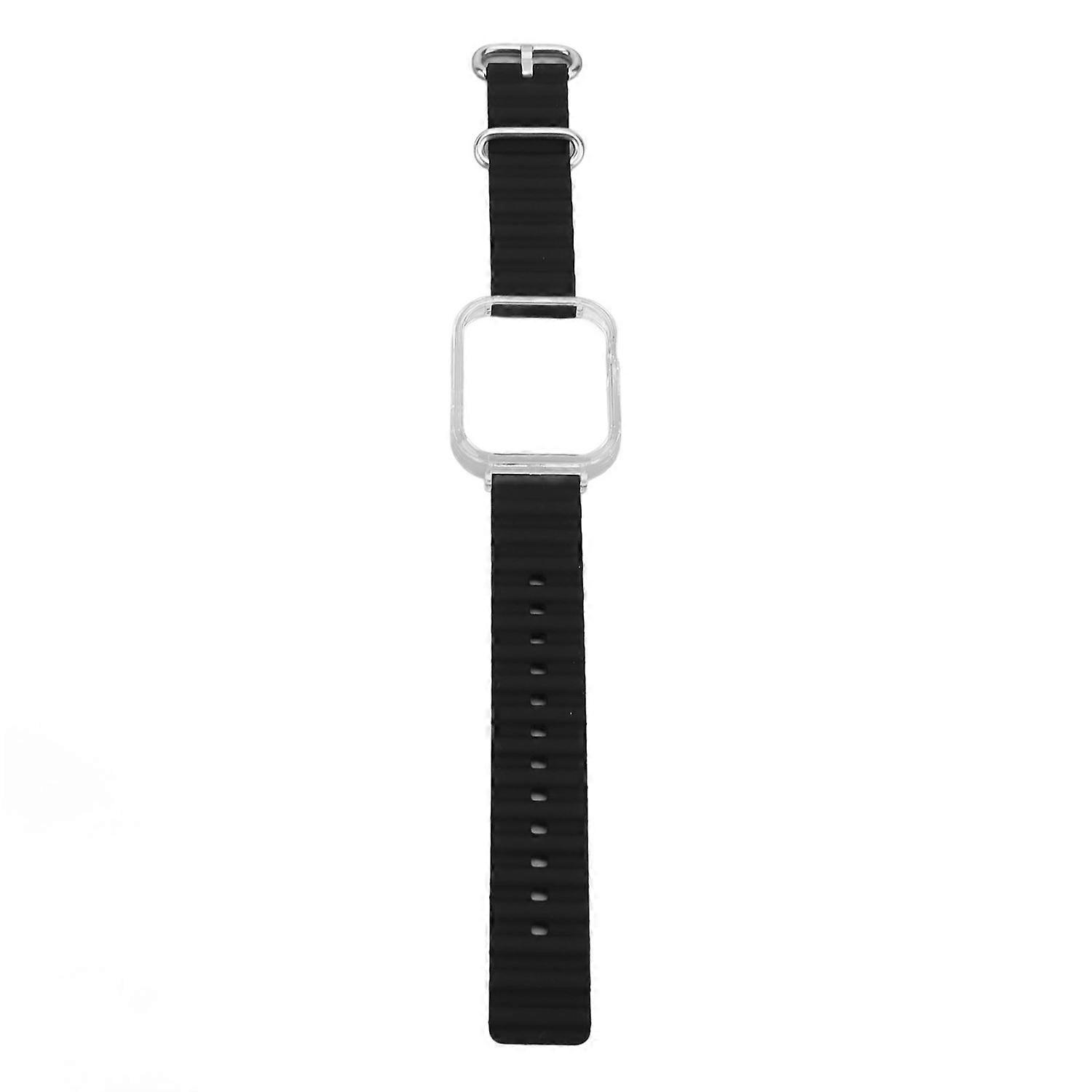 Watch Wristband with Transparent Cover Adjustable Soft 2 in 1 Silicone Strap for Watch Fit 3 Black