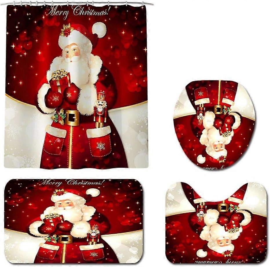 Christmas Bath Mat Ensemble, Soft Comfort Microfiber Non-Slip Backing 4PCS Set for Bathroom with Quick Drying Absorbent Backing