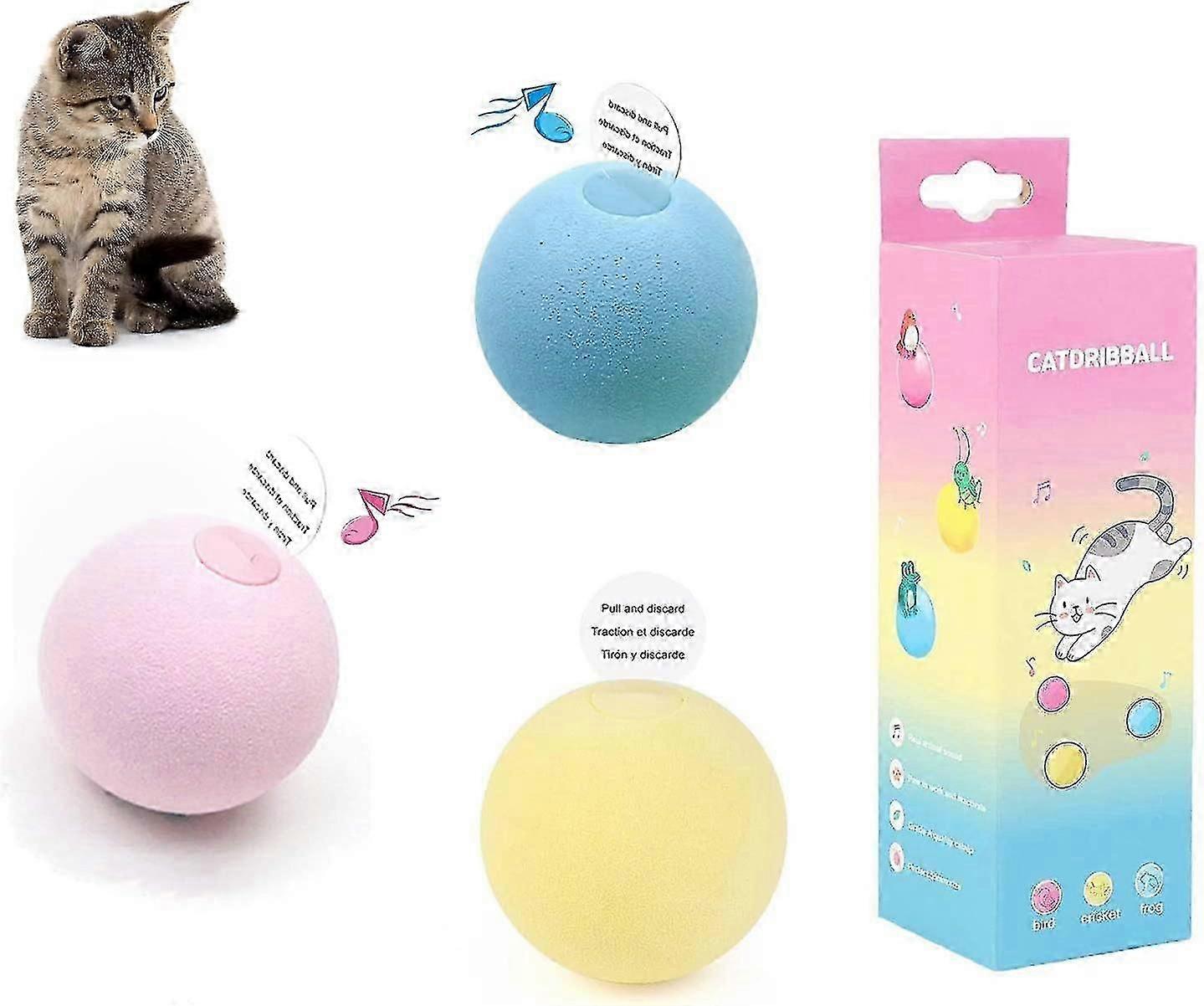 3-pack Interactive Cat Ball Realistic Chirp Toy, Automatic Smart Cat Kicking Toy, 3 Realistic Animal Sounds