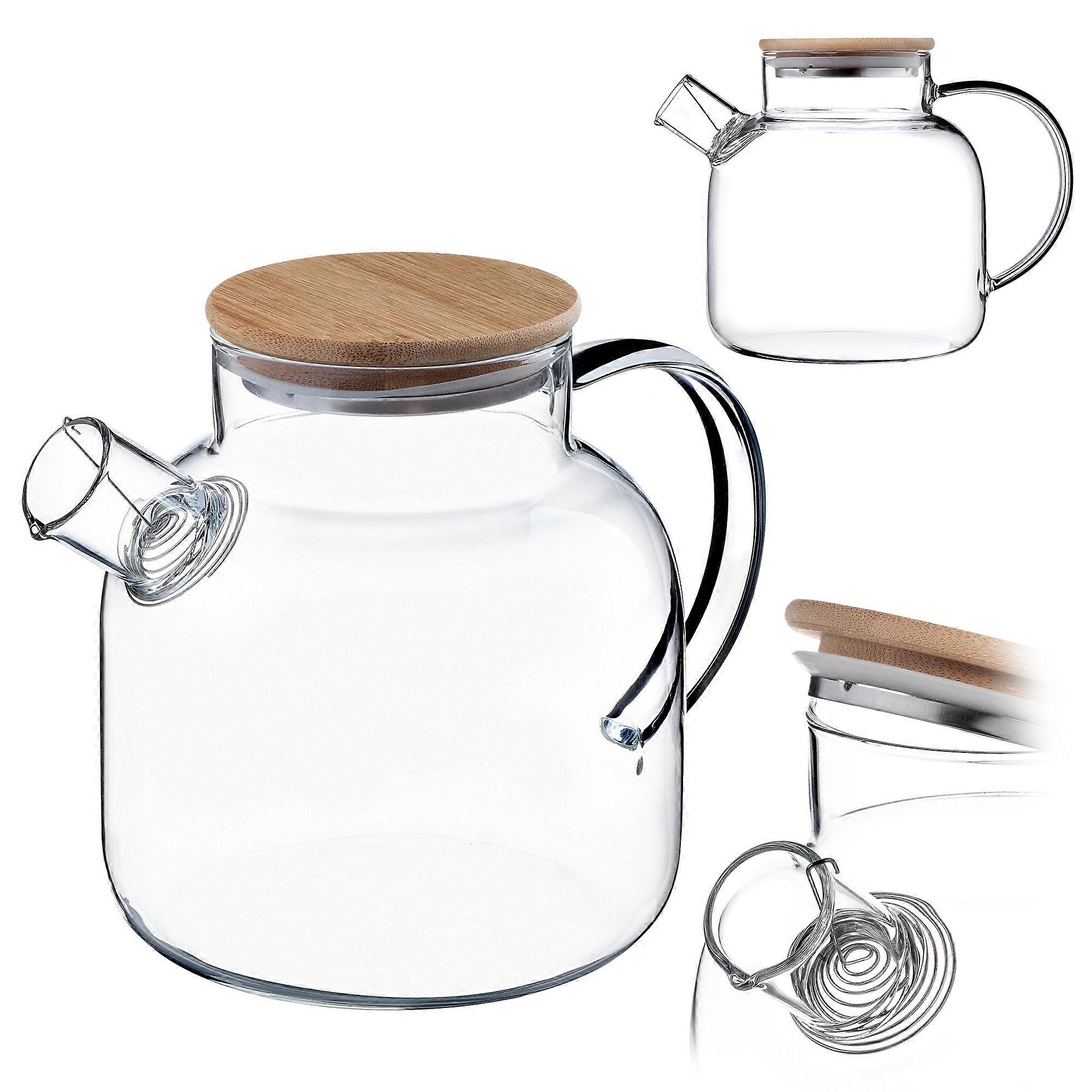 KADAX Pichet en verre 1,5 L avec couvercle en bambou et passoire en borosilicate