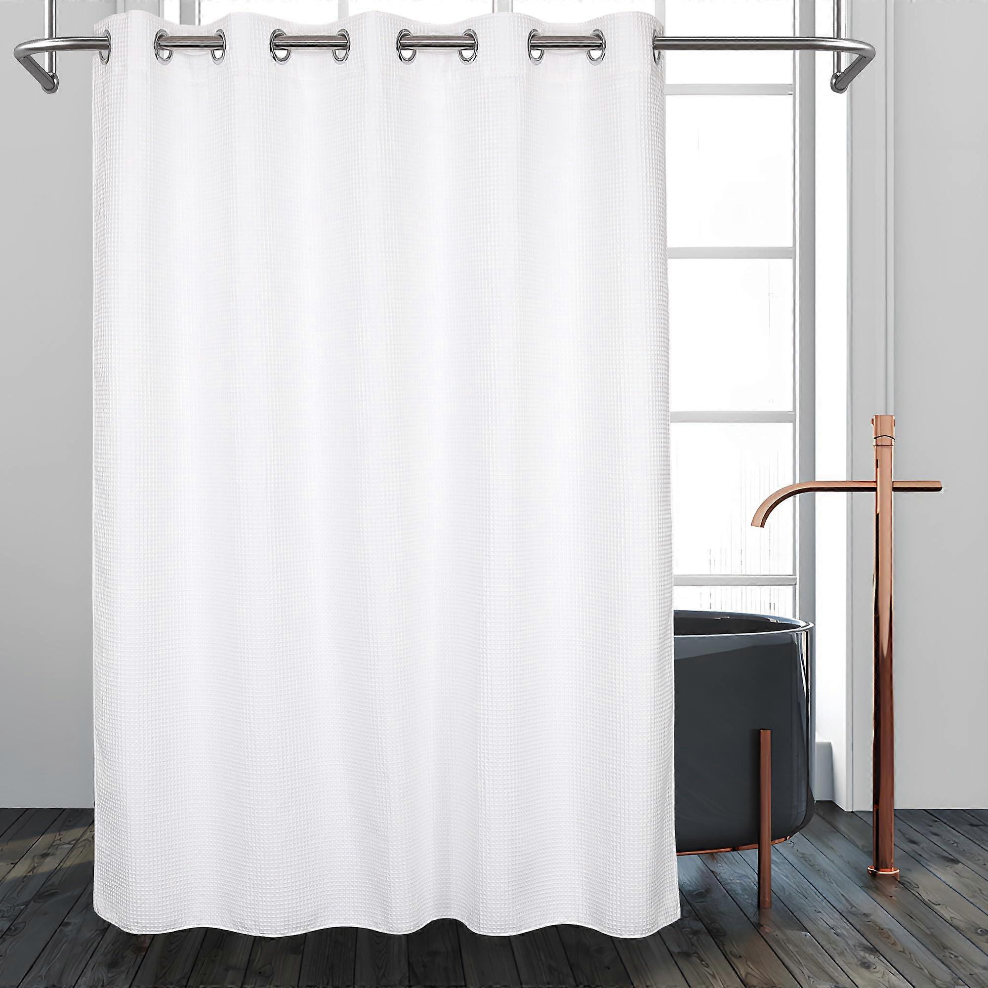 Hotel Grade No Hooks Needed Shower Curtain With Snap-In Liner, Water Repellent, Machine Washable, White 71x86 Inches