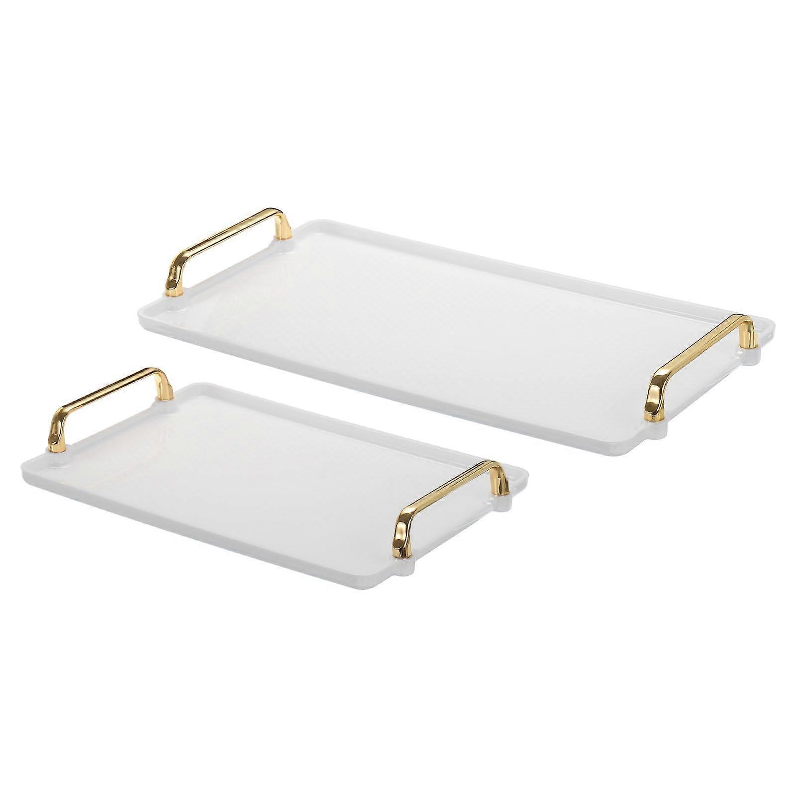 2 Pcs Plastic Serving Tray Modern Rectangular Decorative for Countertop 16.1' x 8.7'/12.2' x 7.9'