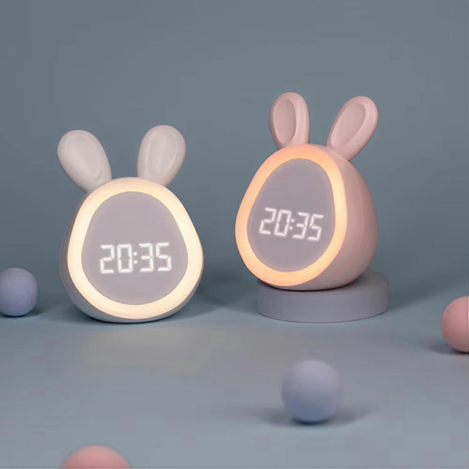 Rechargeable Cute Rabbit Alarm Clock with Light Night Stepless Dimming Digital Alarm Clock