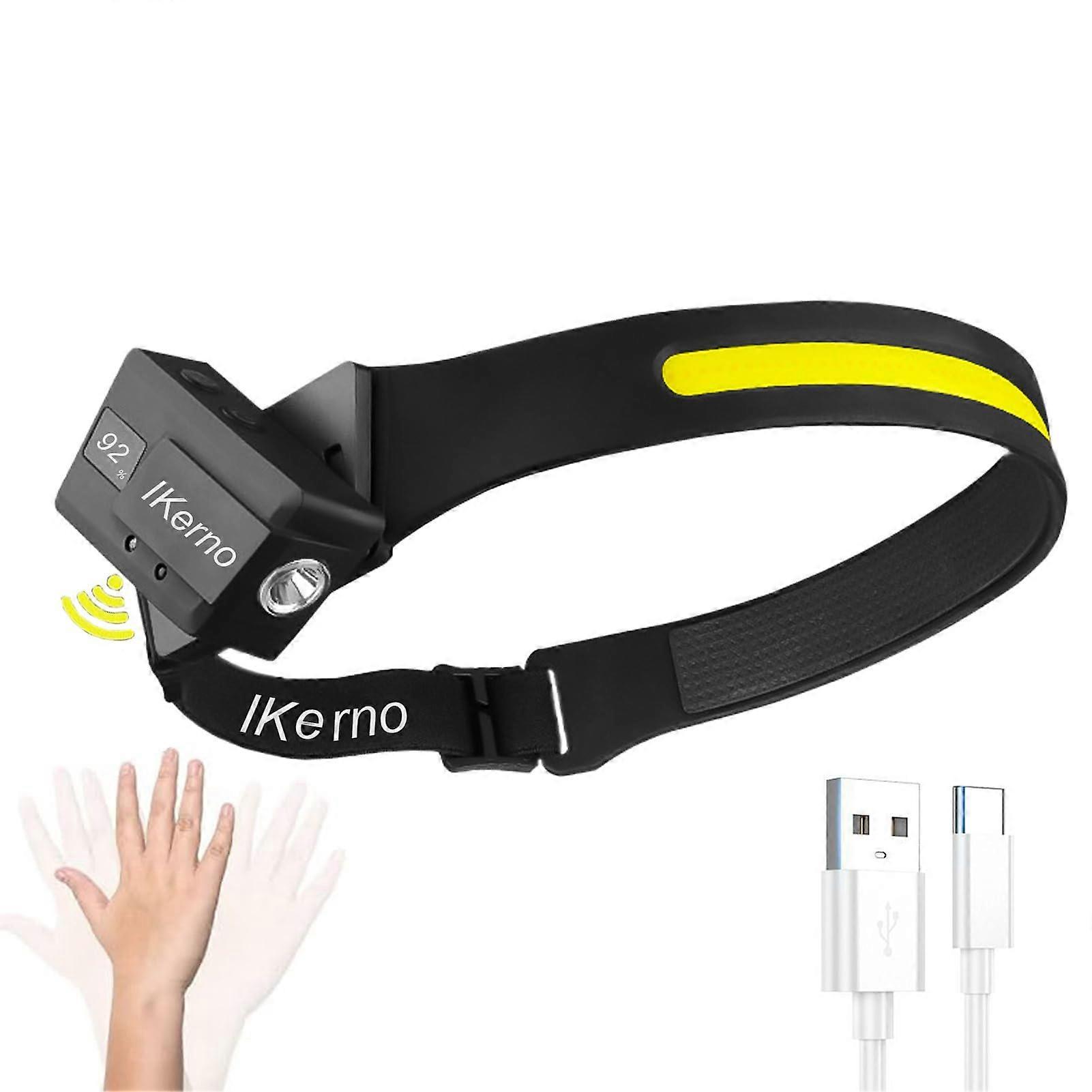 Rechargeable Headlamp 230-Degree Wide Beam, 350 Lumens, 5 Modes, 8-Hour Runtime, Waterproof Headband Camping