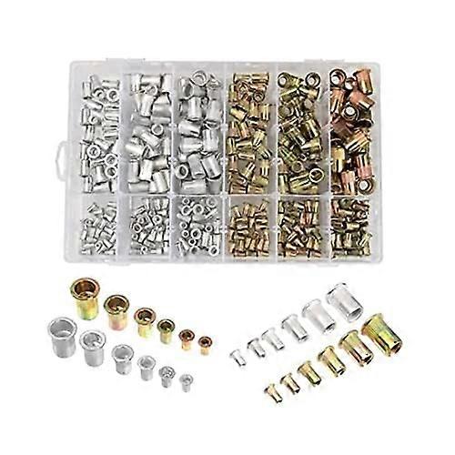 300pcs Rivet Nut Tool Kit, Aluminum Alloy Flat Head Rivnut Threaded Insert Rivet Nut