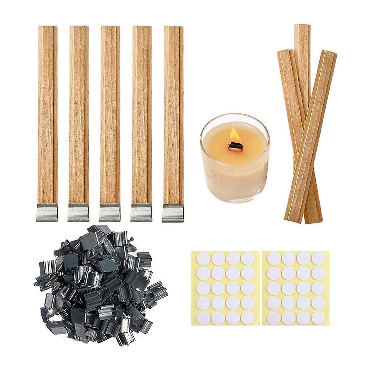 60 Sets Double-Layered Wooden Candle Wicks and Stands Wooden Wicks