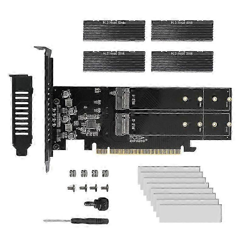 PCIe To M2 Adapter Card, PCIE X16 4 Port M2 NVME M Key SSD Add on Card PCI Express Expansion Card w