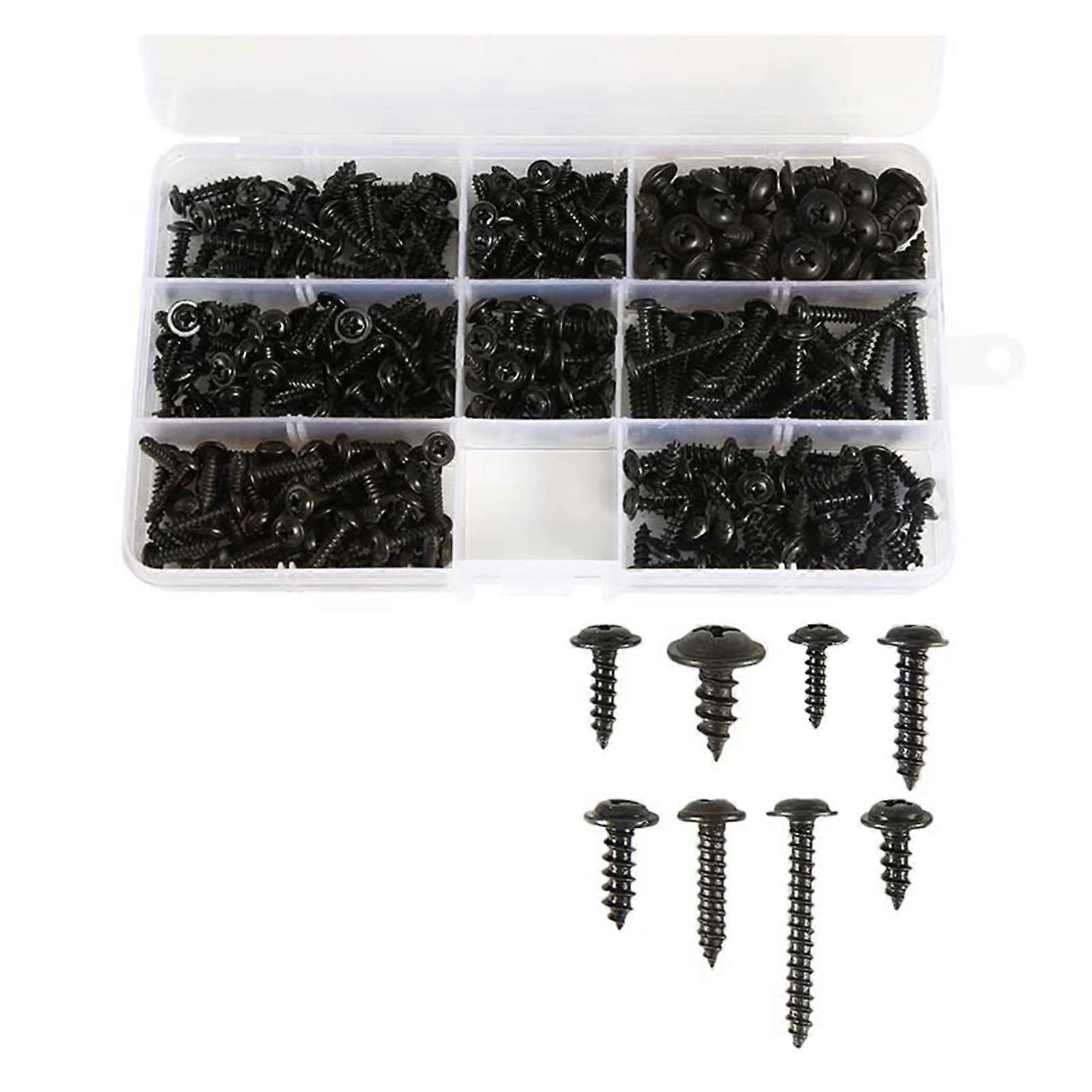 340pcs Black Self-Tapping Screws Pan Head Cross Round Head M3 M3.5 M4 with Washers for Wood and Metal Assembly