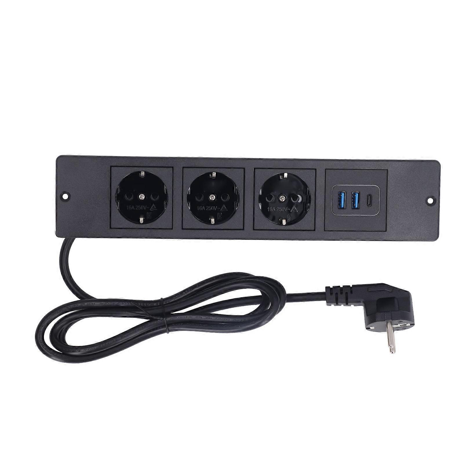 Recessed Power Strip 3xOutlets 2xUSB A 1xUSB C PD20W Ports Table Socket with 1.5M Cord Standard